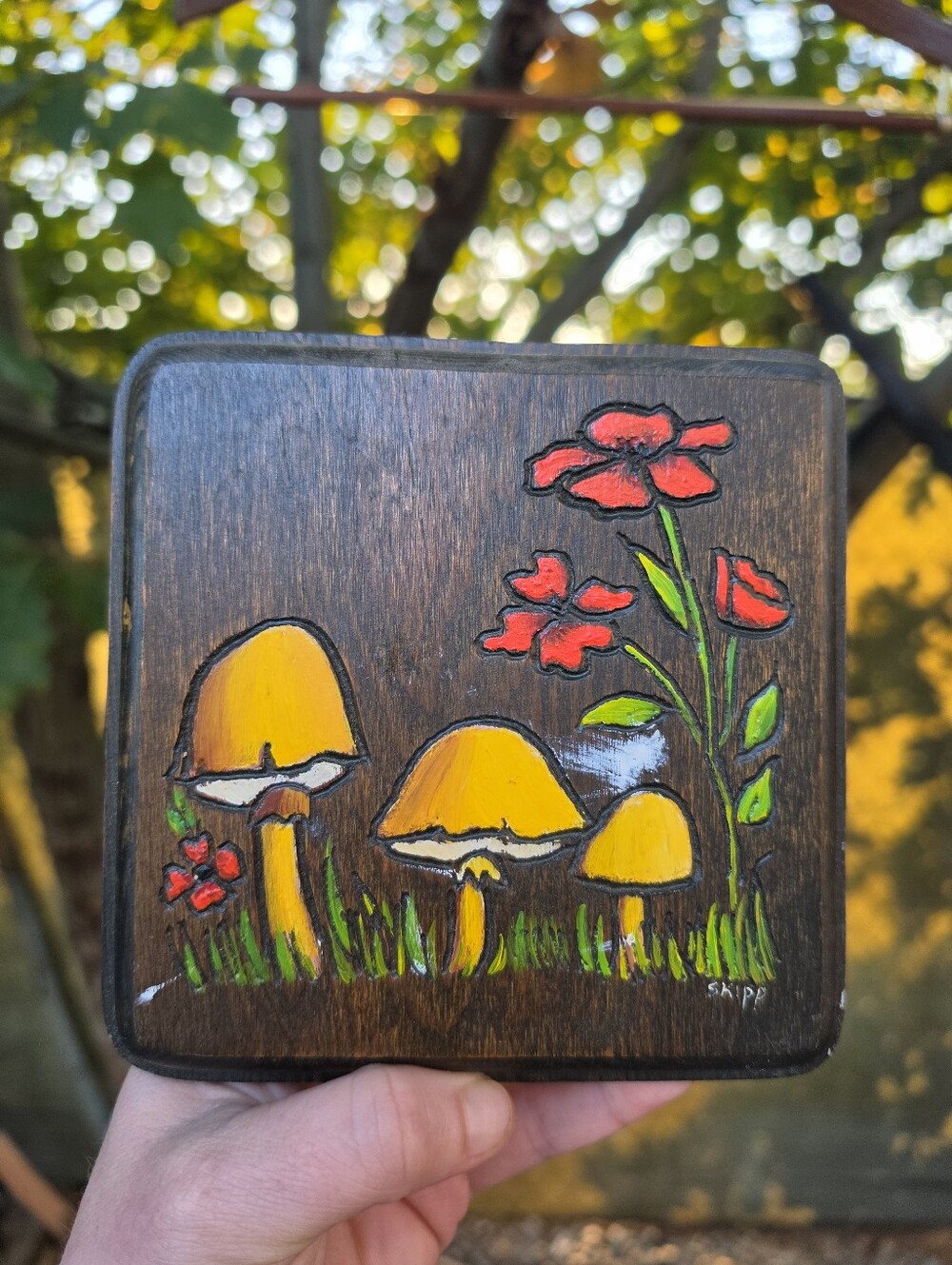 Vtg 70s Mushroom Wood Wall Plaque Retro Kitsch Cottagecore Woodland Grannycore
